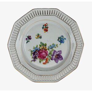 Schumann Small Plate Bavaria Floral Pattern Reticulated Gold Trim Vintage